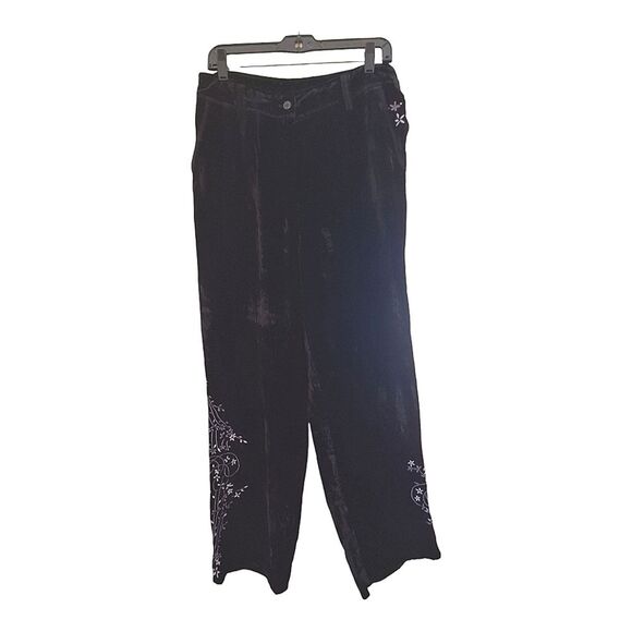 J. Jill Black Velvet Embroidered Wide Leg Pants size 12 Pockets Zip Fly Trousers - Picture 1 of 16